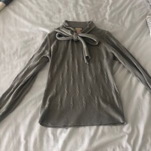 Tie Neck Light Gray Sweater